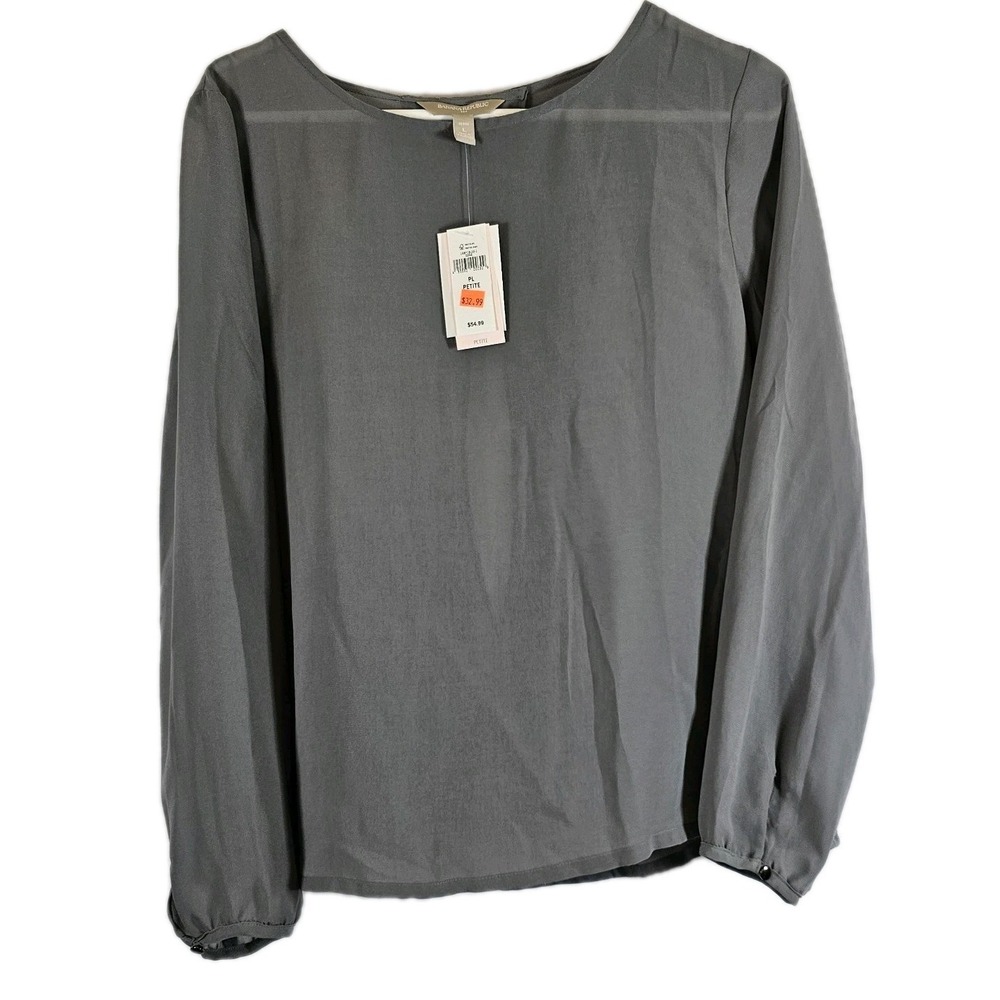 Banana Republic Womens Petite Large Gray Sheer Open Back Long Slv Top NWT - Picture 2 of 9